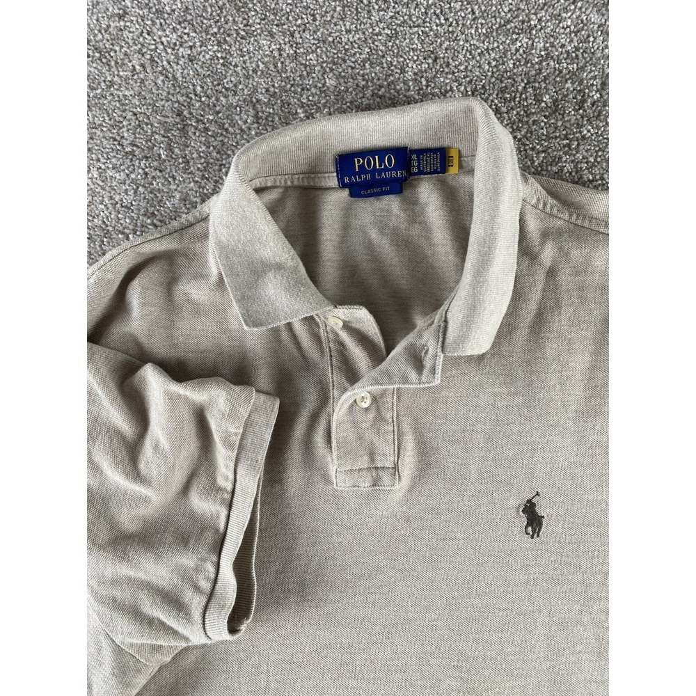 Polo Ralph Lauren Soft Cotton Solid Beige Polo Shirt Mens XL Brown Pony Preppy